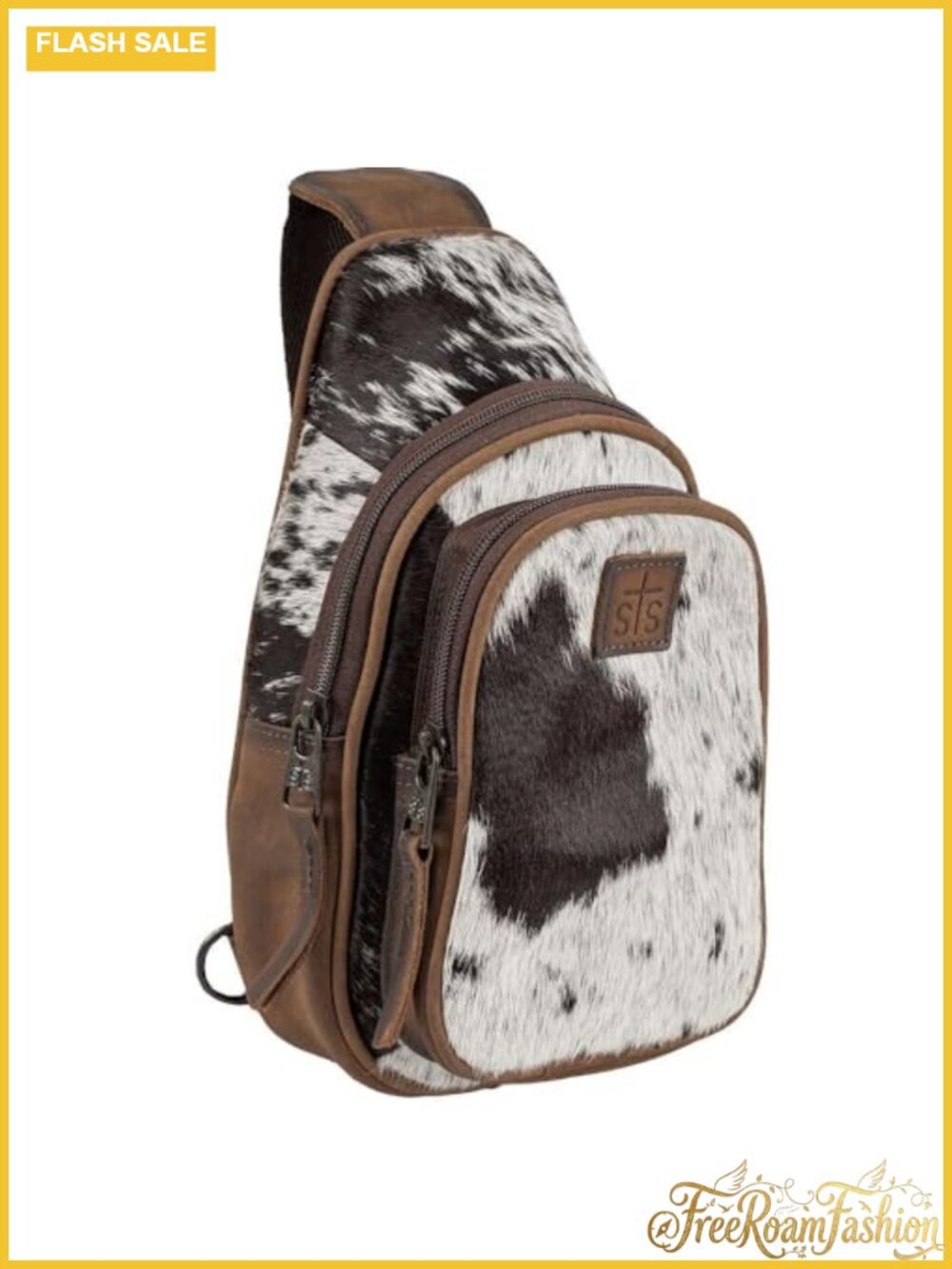 Hair-on-Hide Cowhide & Full-Grain Leather Sling Bag Zip